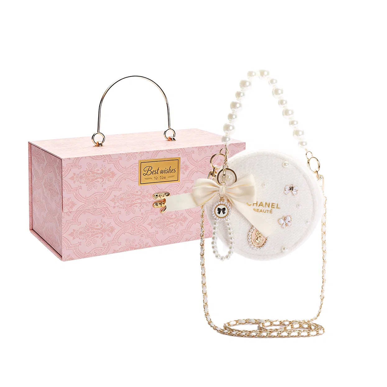 Женская косметичка с жемчужным дизайном Snow Velvet Pearl Box, CHANEL, Черный