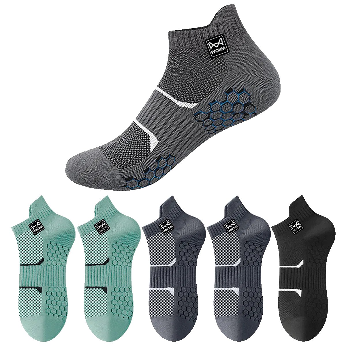 Детские баскетбольные носки, набор из 5 пар, [5 Pack]Gray Green 2+Dark Gray 2+Black, MIIOW