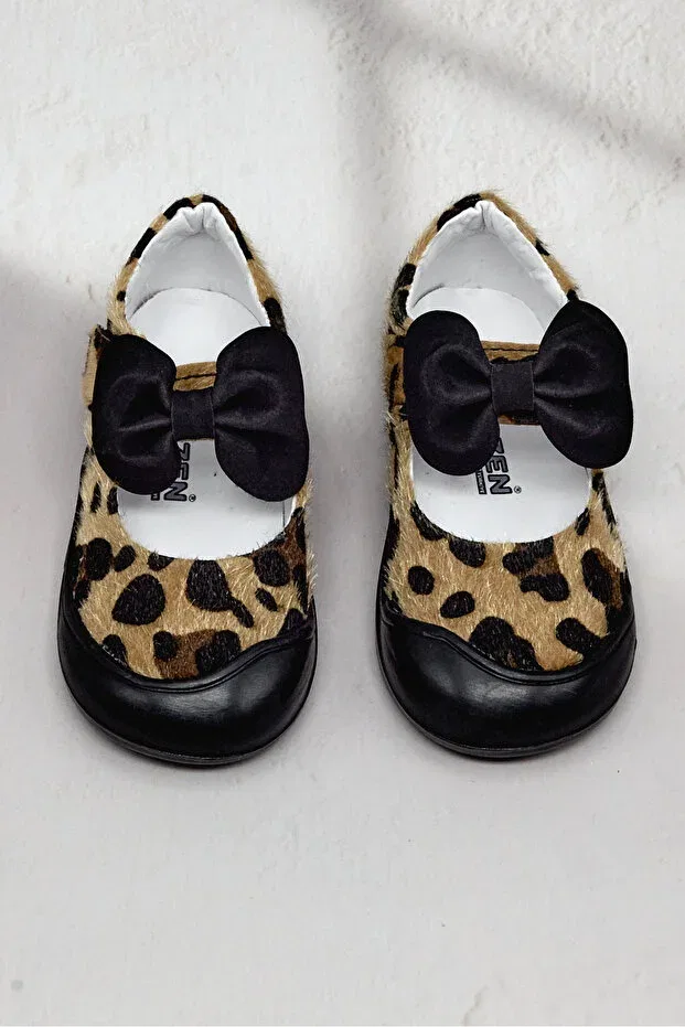 Детские балетки для девочек с принтом Leopard First Step Bowknot Tonny Black, Leopard — фото 2