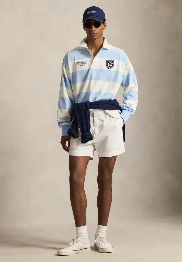Футболка поло хлопковая Wimbledon vintage fit rugby shirt Polo Ralph Lauren, Office Blue/Deckwash White, белый/синий — фото 2