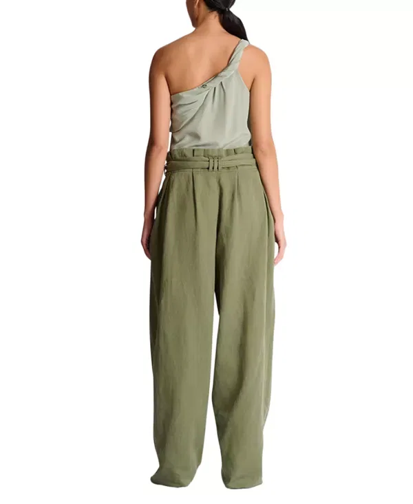 Женские брюки из твила с высокой посадкой Twill high-waisted trousers Balmain, зеленый — фото 3