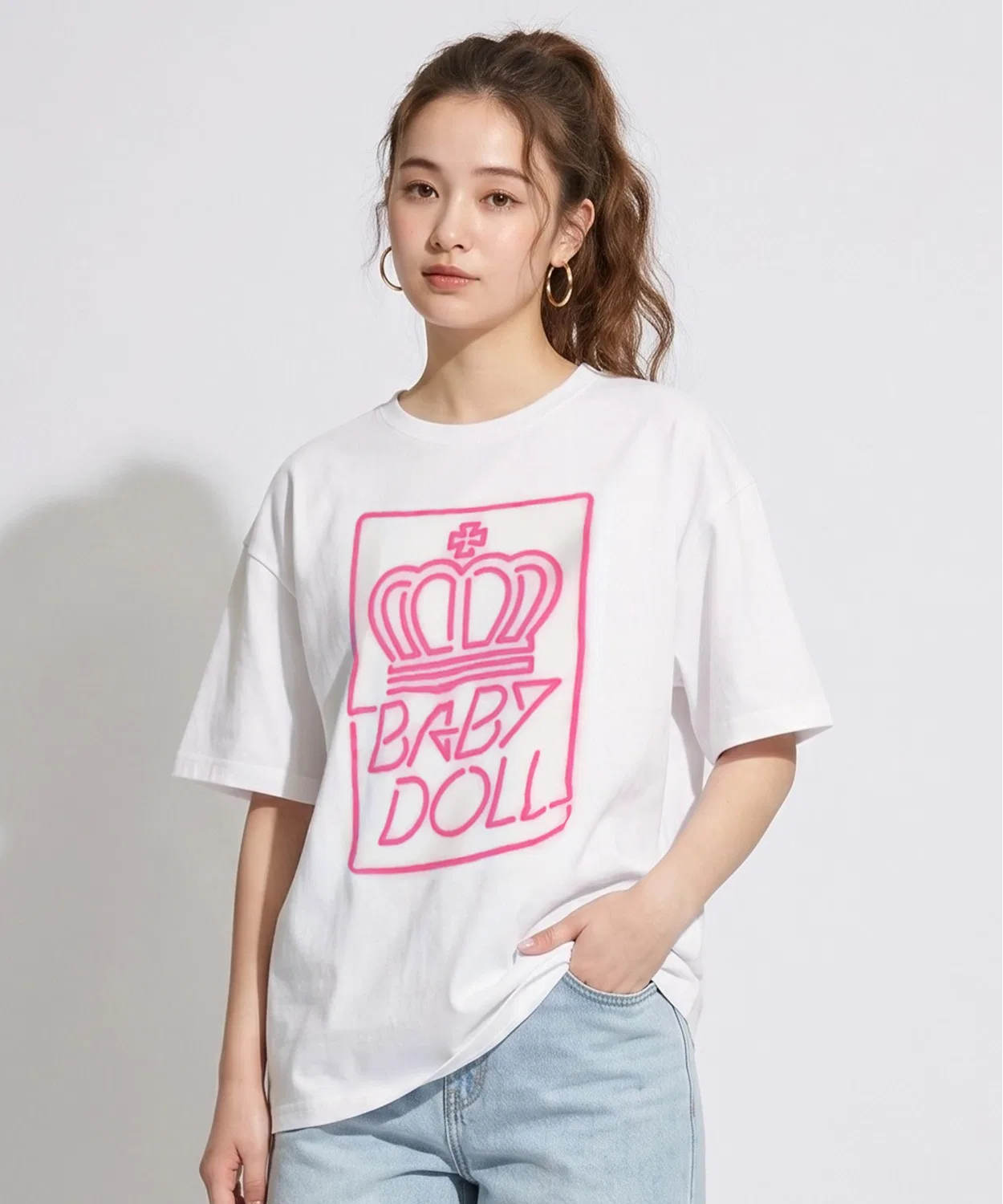 Детская футболка с неоновым принтом BABYDOLL, Белый