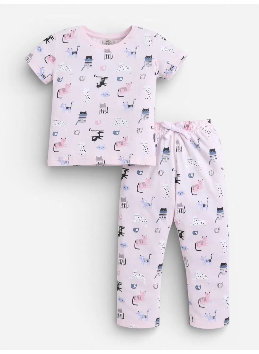 Комплект пижамы с принтом кошек, модель Cat Print, Victor And Jane, розовый — фото 2