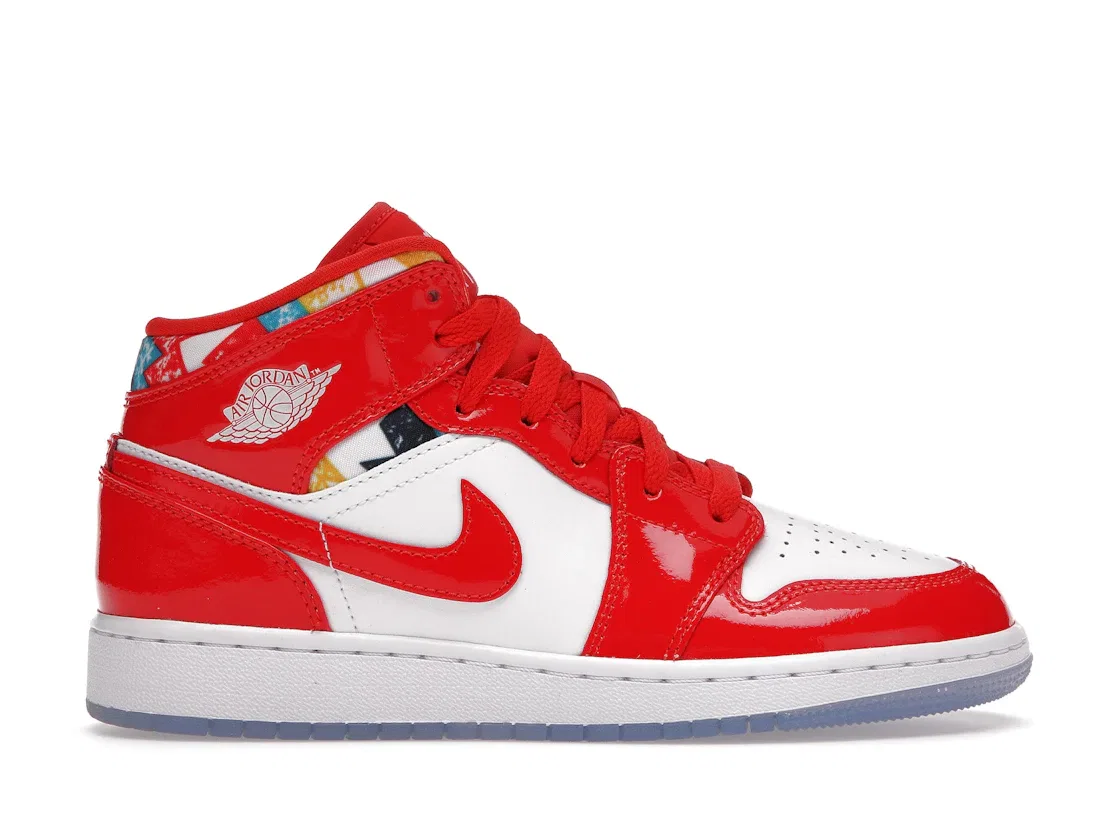 Детские кроссовки Lifestyle с перфорированным носком Jordan 1 Mid, Chile Red/White/Pollen