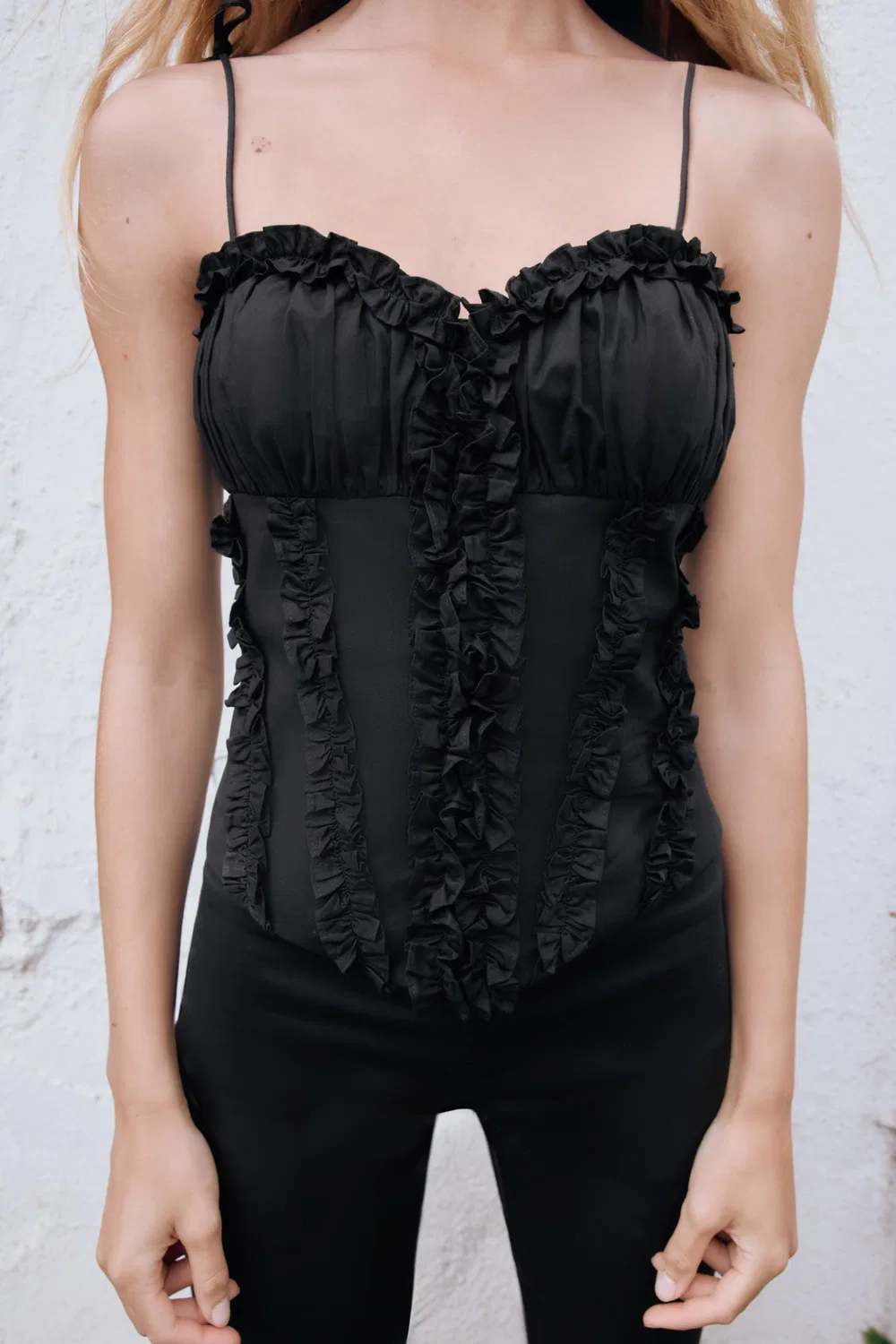 Топ из поплина с оборками ZARA, Black — фото 2