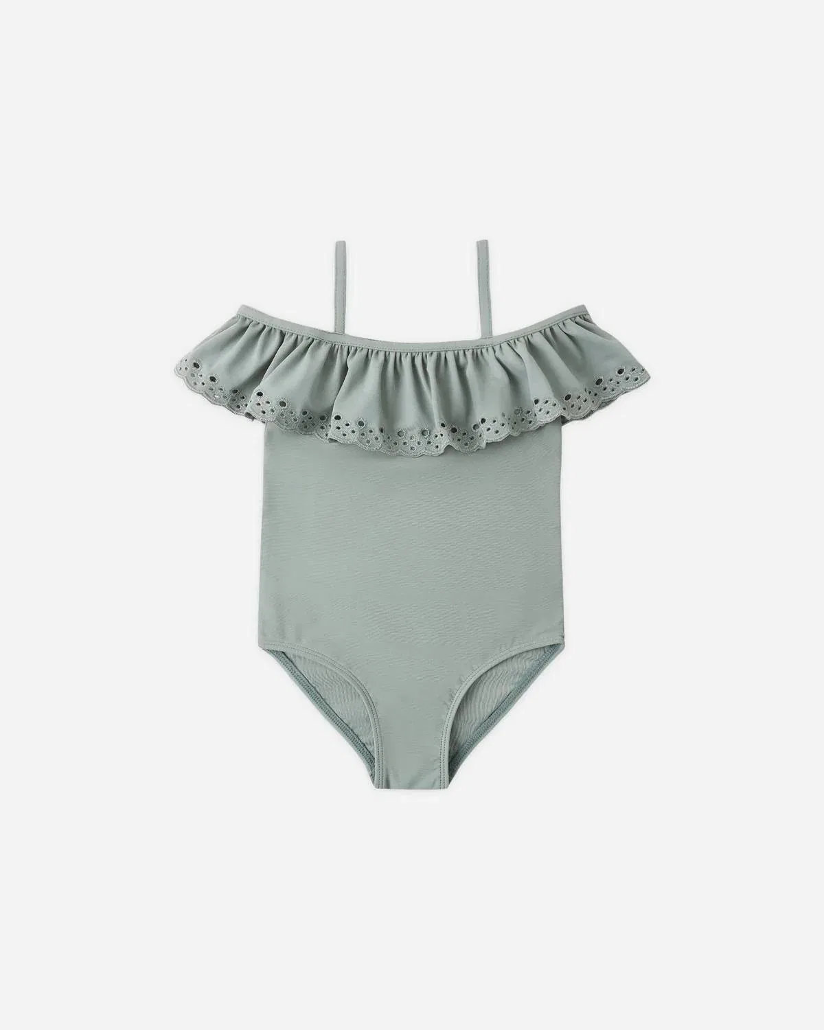 Детский слитный купальник с открытыми плечами и оборкой Rylee + Cru, Sea Green