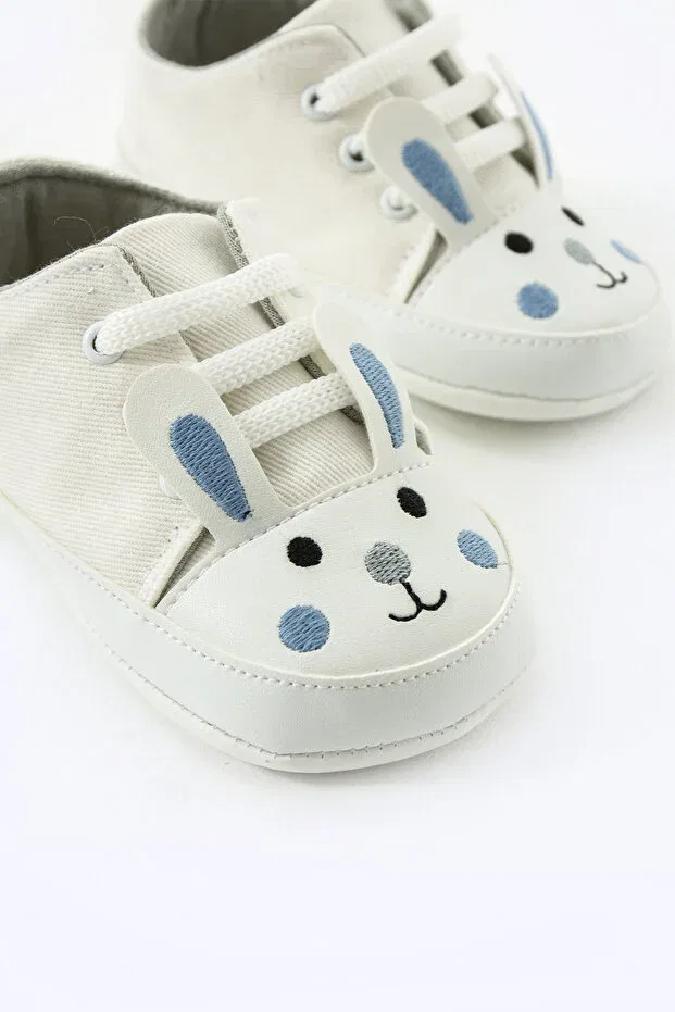 Детские пинетки на шнуровке с вышивкой кролика First step lace-up rabbit embroidered non-slip sole baby booties Yummy Kids, Blue — фото 3