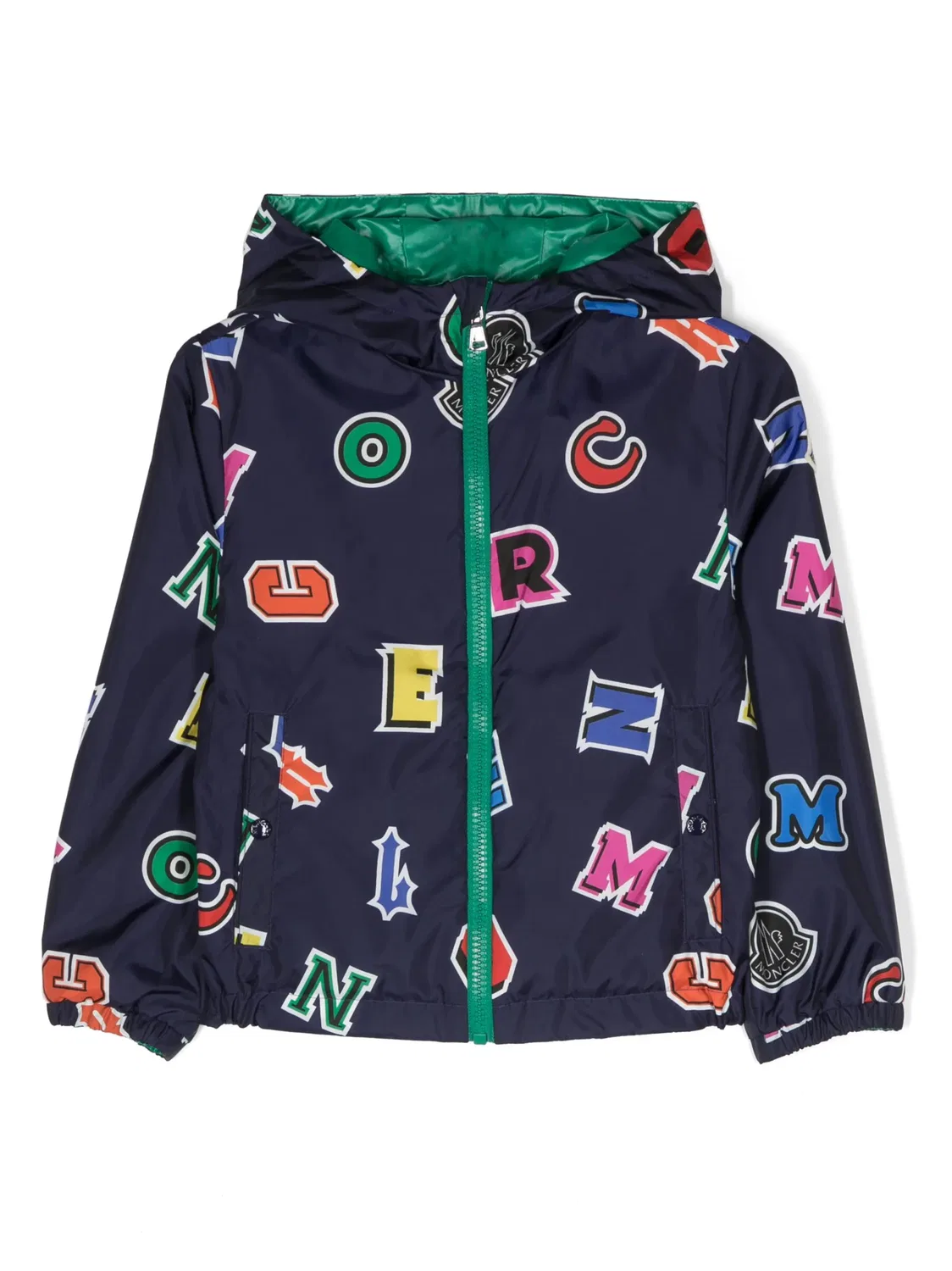 Утепленная куртка с капюшоном и графическим принтом Moncler, темно-синий