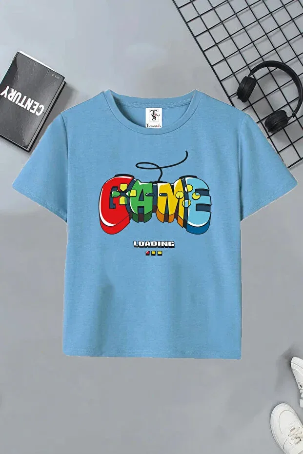 Детская футболка для девочек с принтом Game and dinosaur Twins Tailors, Blue — фото 2