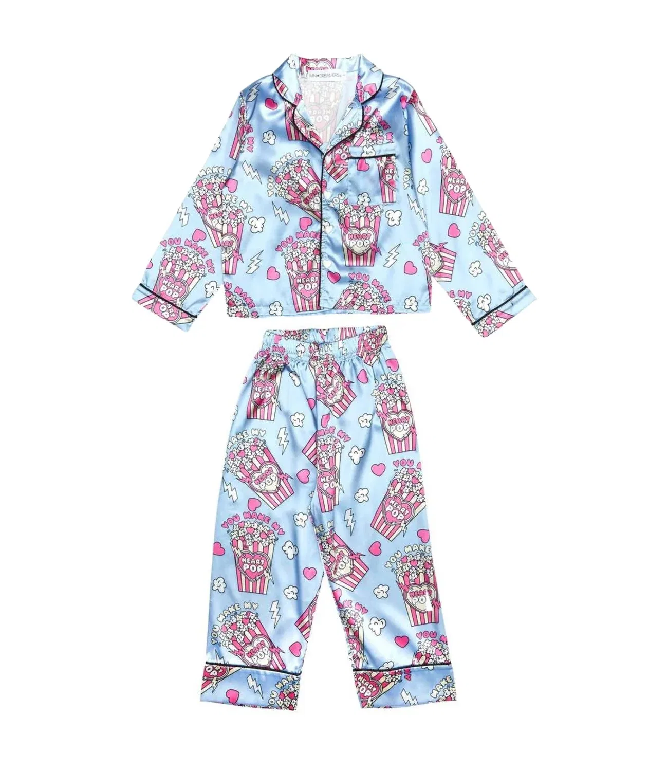 Детский комплект пижамы для девочек с принтом попкорна Popcorn Lover Mini Dreamers, Blue Multi — фото 2