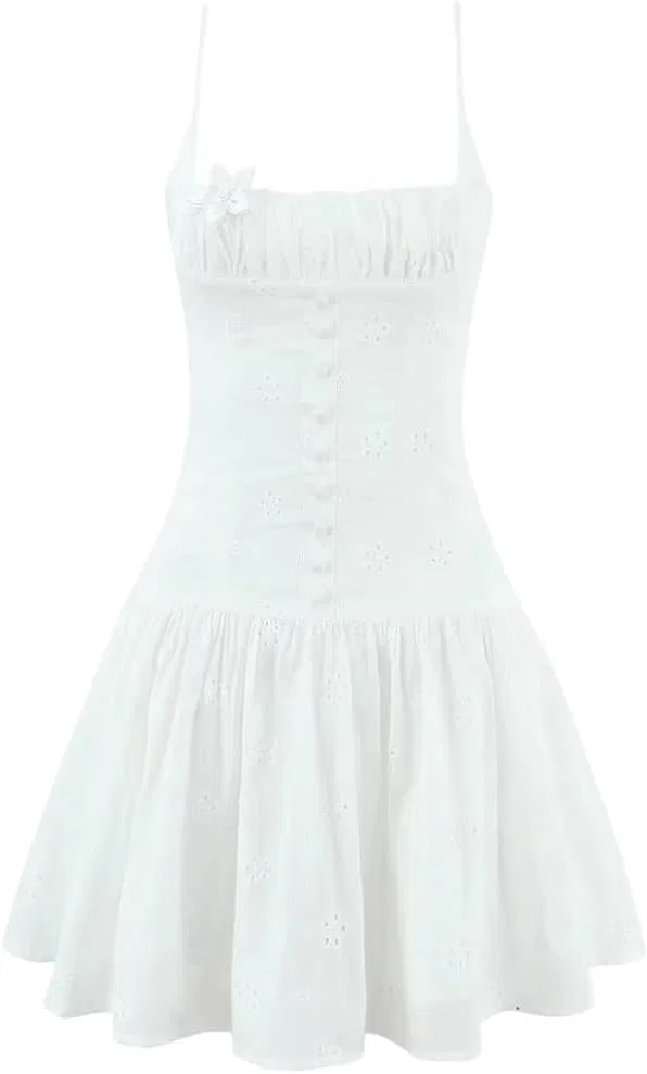 Женское мини-платье с цветочной вышивкой A-line, White