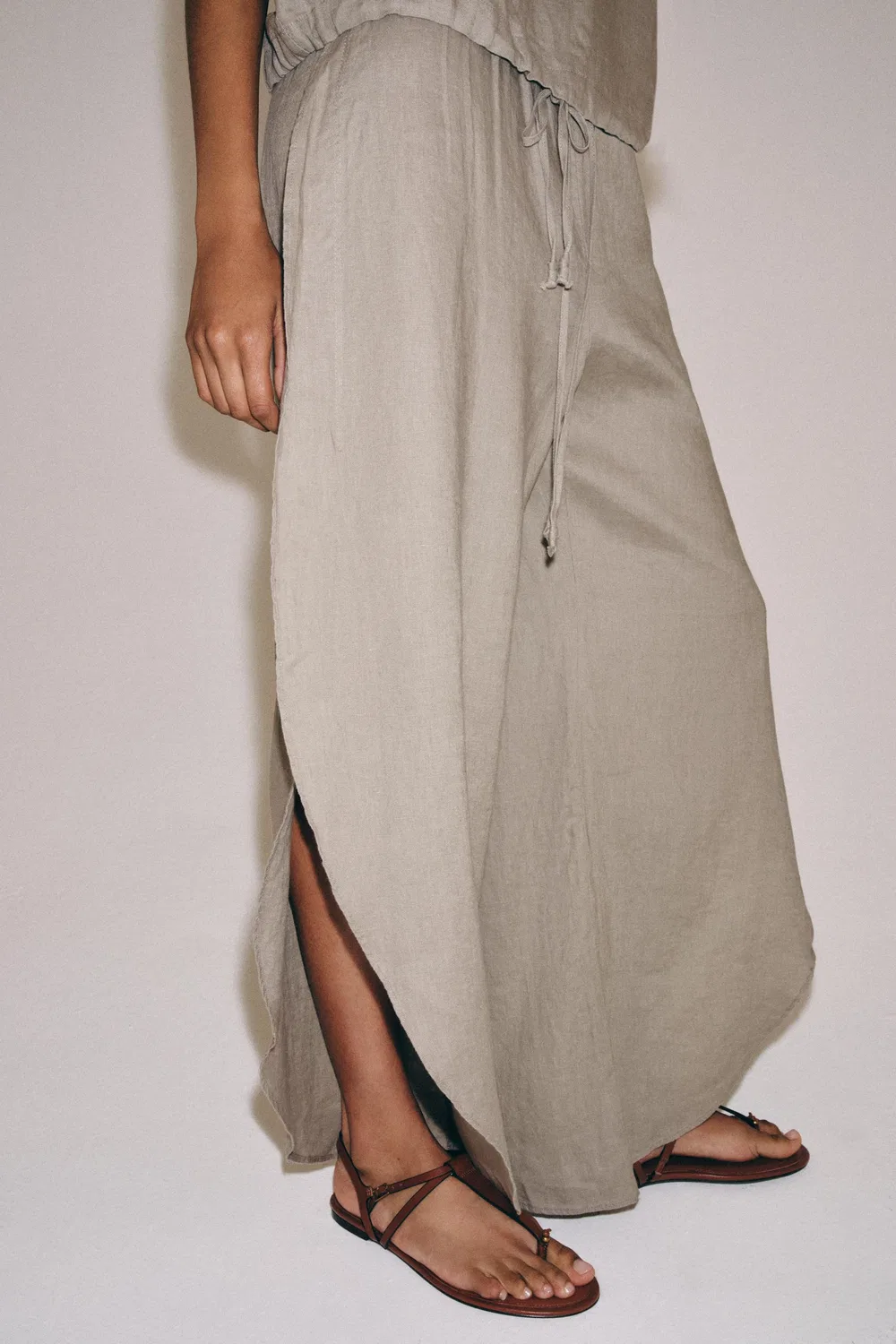 Брюки из 100% льна с разрезами, коллекция ZW ZARA, Brown/Taupe — фото 2
