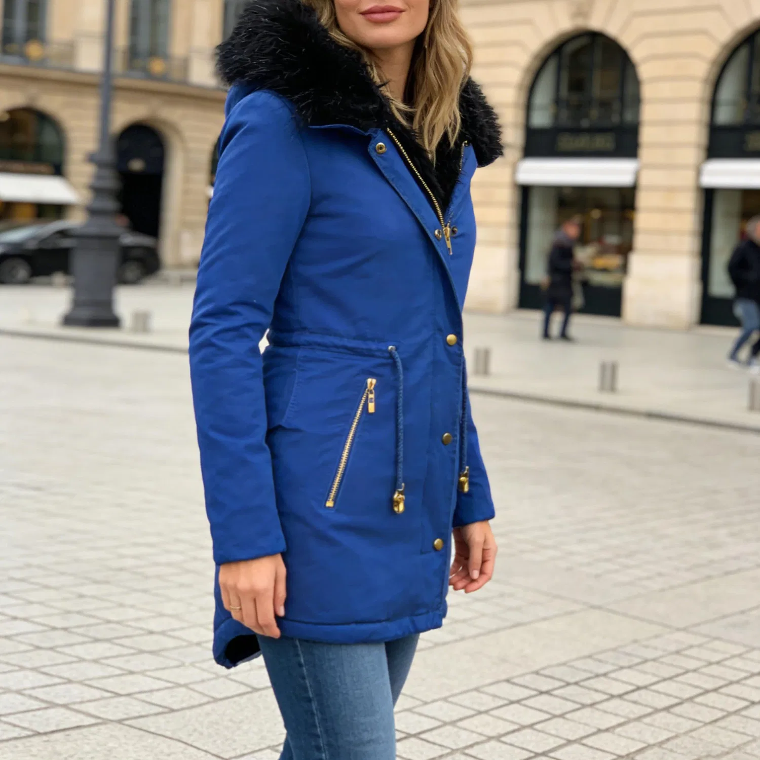 Женское зимнее пальто средней длины с принтом, Royal Blue — фото 3