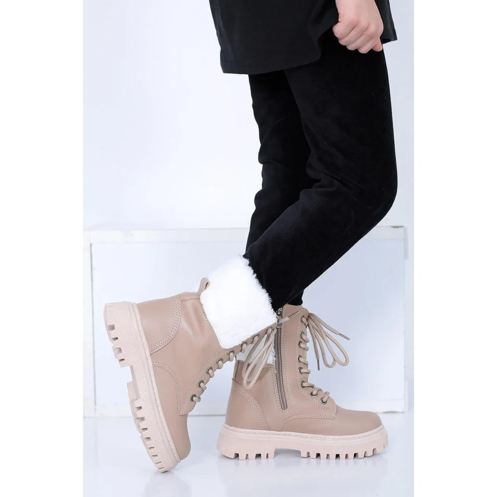 Детские ботинки для девочек с мехом и шнуровкой Lady Classy