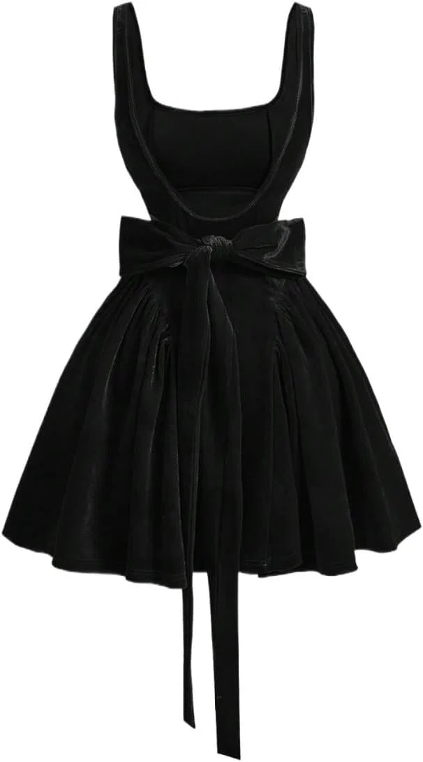 Женское бархатное мини-платье без бретелек A-line Backless, Black