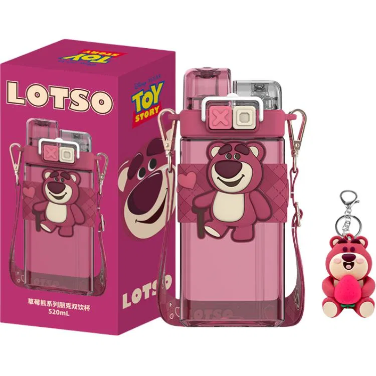 Детский стакан с крышкой и трубочкой, с принтом, 520 мл, Lotso Punk Double Cup+Charm, Disney, Black