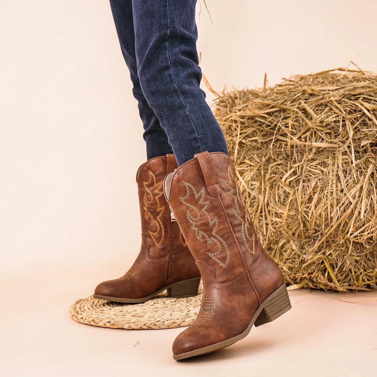 Детские сапоги для девочек с принтом Cowboy Boots for Girls Rhinestone Cowgirl Boots Little Big Kid LAURMOSA, Brown Embroidery — фото 2