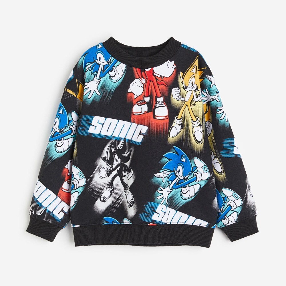 

Свитшот H&M Kids Oversized Printed Sonic the Hedgehog, черный