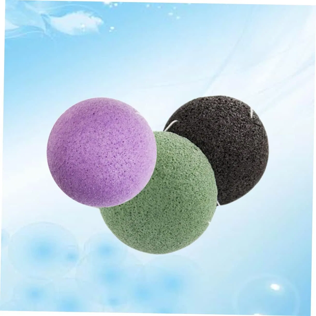 Набор круглых спонжей для лица, NIYANGLE, 3 шт, 7x7x3.5 см, Black, Green, Purple — фото 4