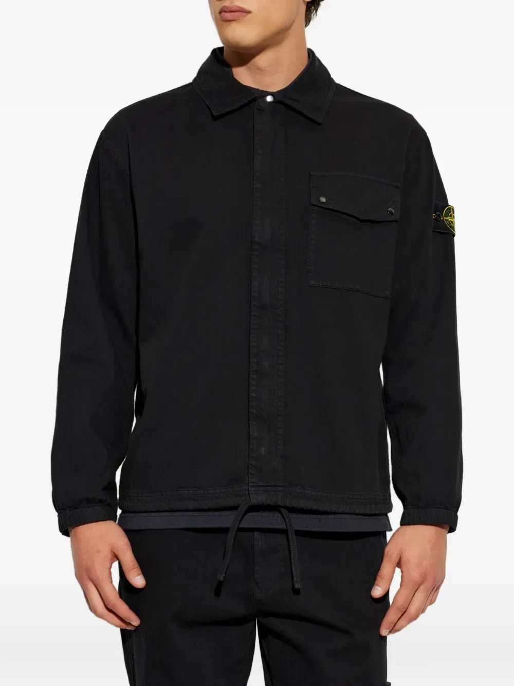 Органическая панамская хлопковая рубашка «старый» эффект Stone Island, черный — фото 3