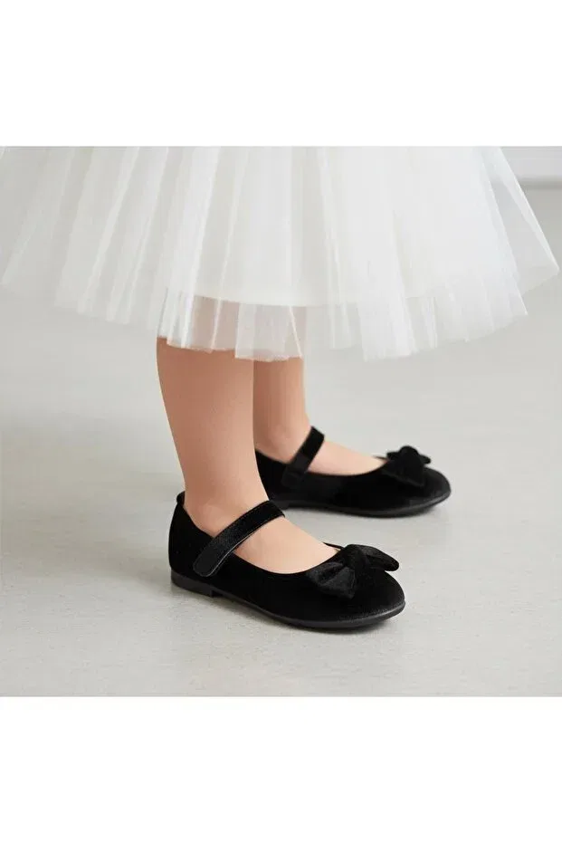 Детские балетки для девочек с принтом Velvet children's ballet flats with bow on the front Gala, Black