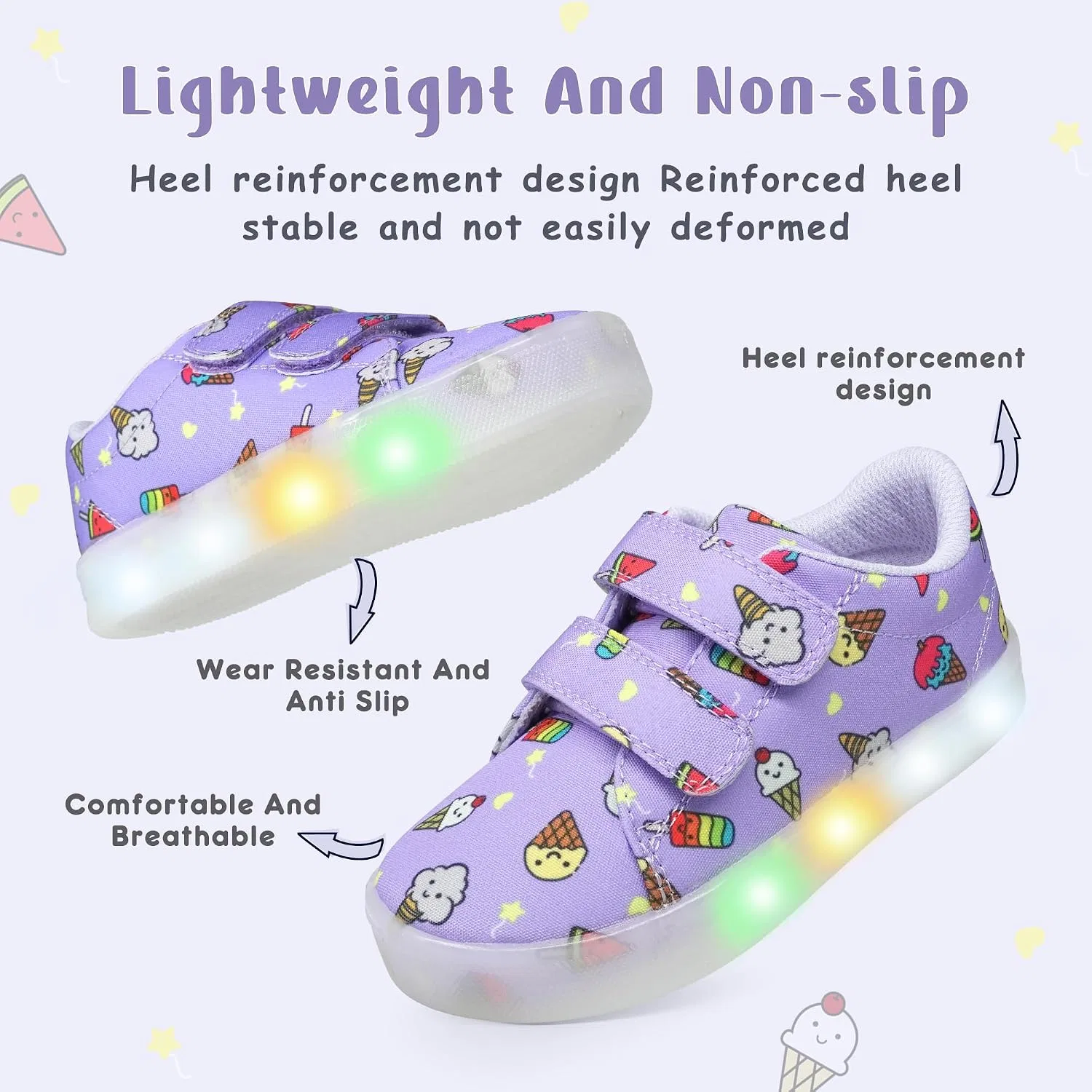 Детские кроссовки для девочек со светящейся подошвой Vivaki YESKIS, Purple Light Up Shoes — фото 4