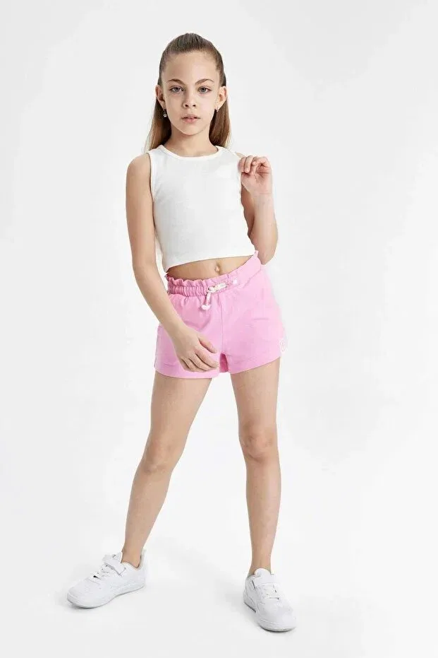 Детские шорты для девочек хлопковые Beli Lace-Up Shorts Defacto, Pink-Pn449