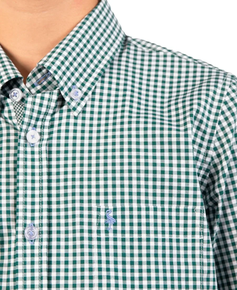 Рубашка с длинным рукавом в клетку Gingham с вышивкой логотипа TailorByrd, Pine — фото 4