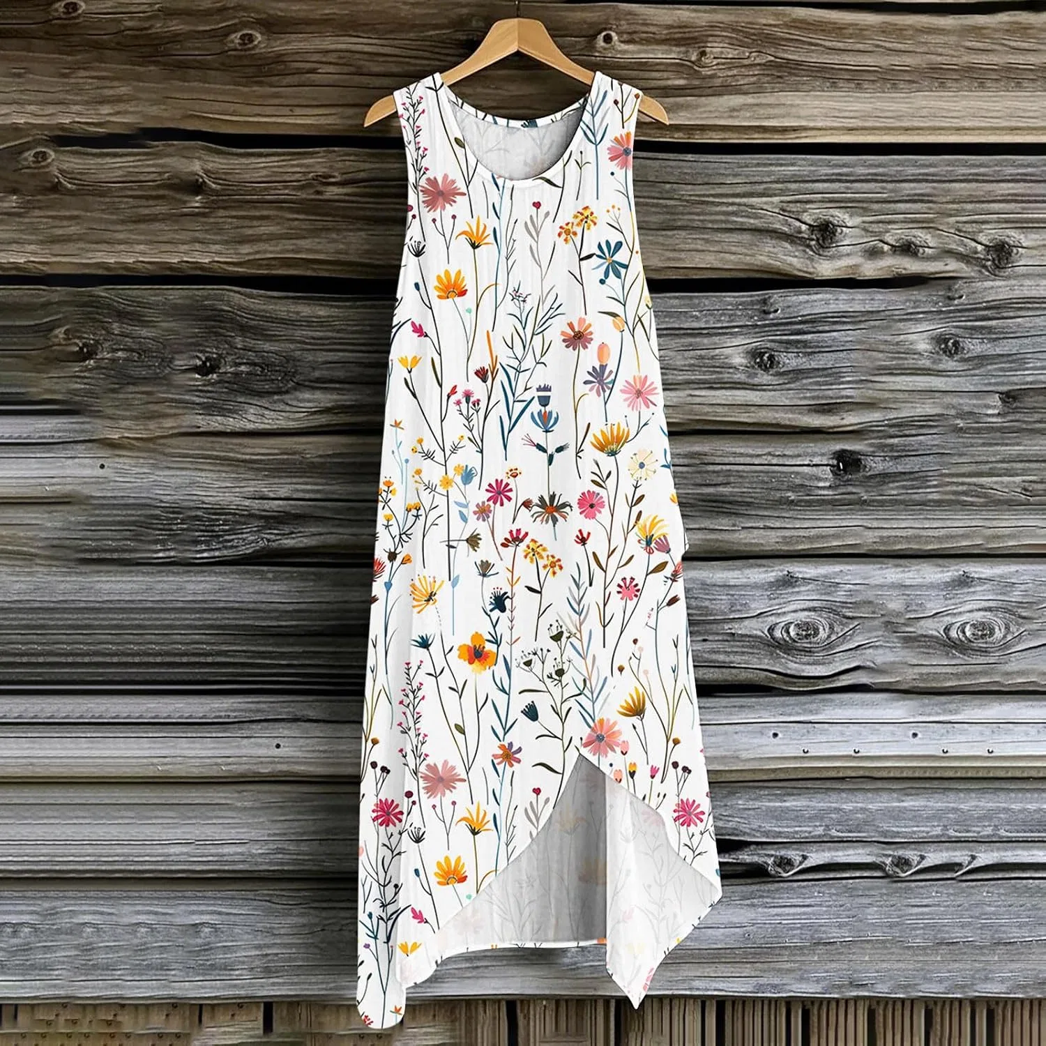 Женское повседневное платье с цветочным принтом без рукавов, Black/Multicolor — фото 2