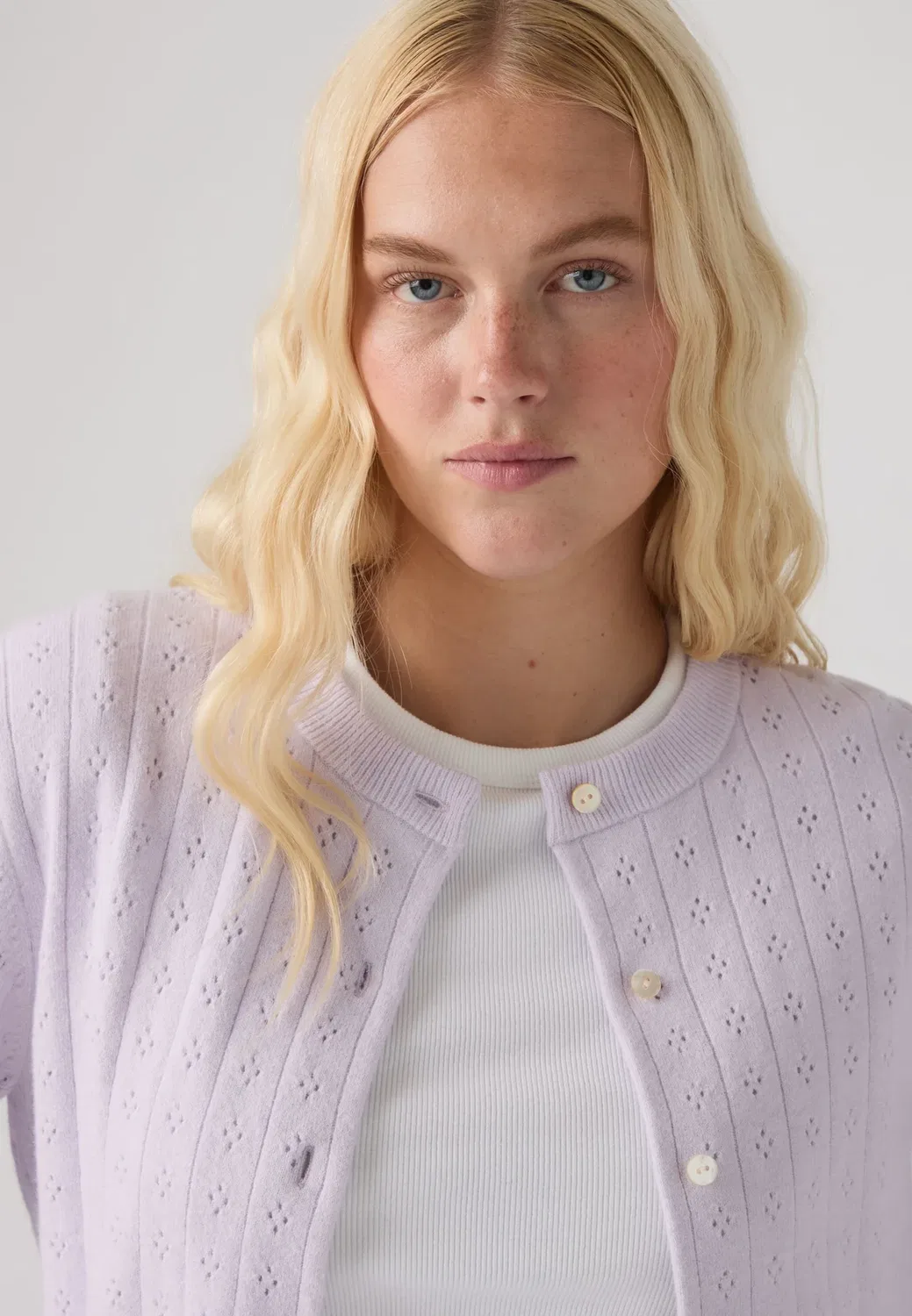 Очень мягкий кардиган с круглым вырезом, ажурной отделкой Levi'S, Lavender Blue — фото 4