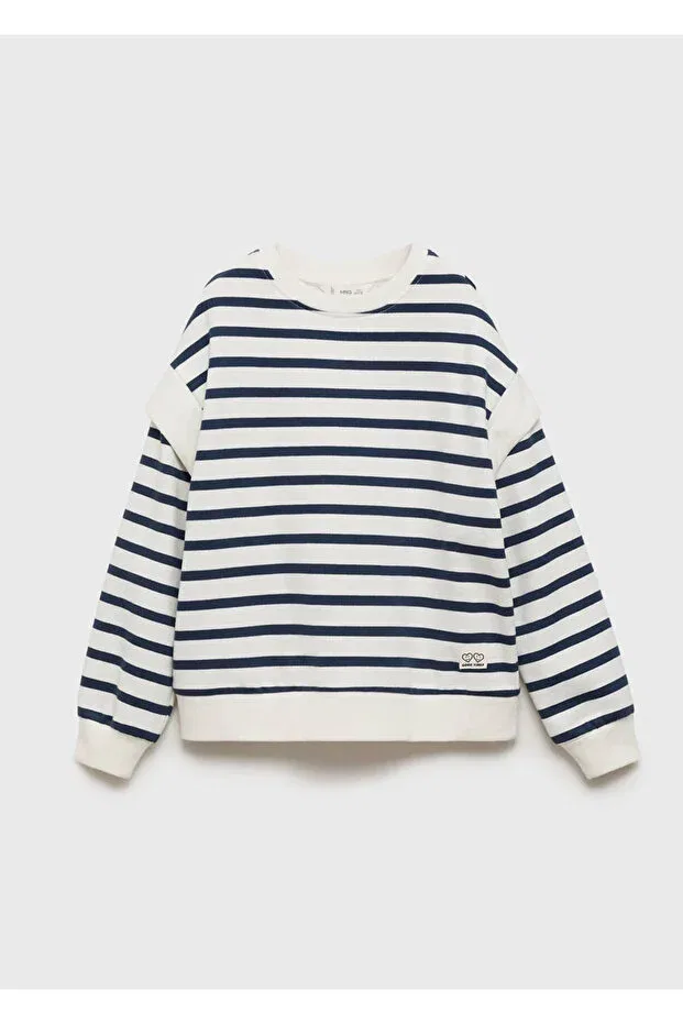 Детские свитшот для девочек полосатый Mango Kids, Navy Blue — фото 3