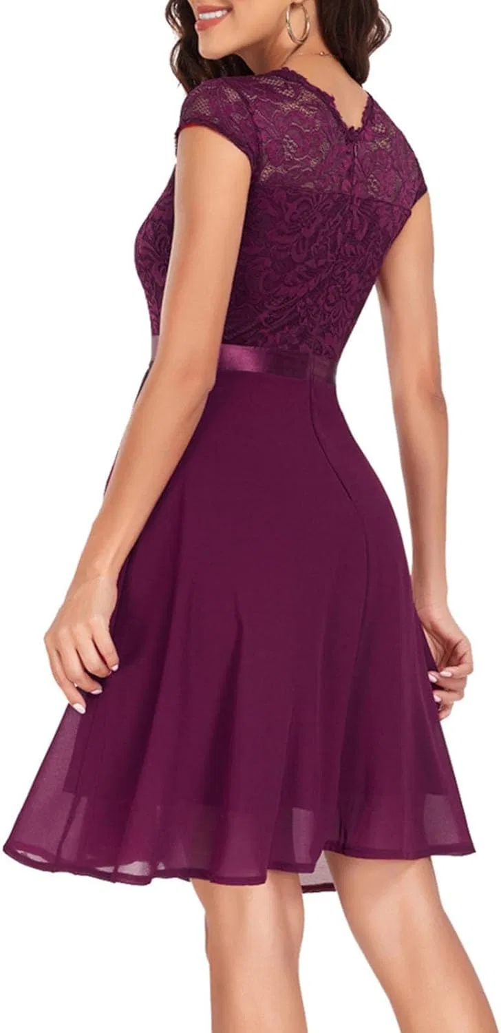 Женское платье из шифона с кружевом Vacation Casual Chiffon Lace, фиолетовый — фото 3