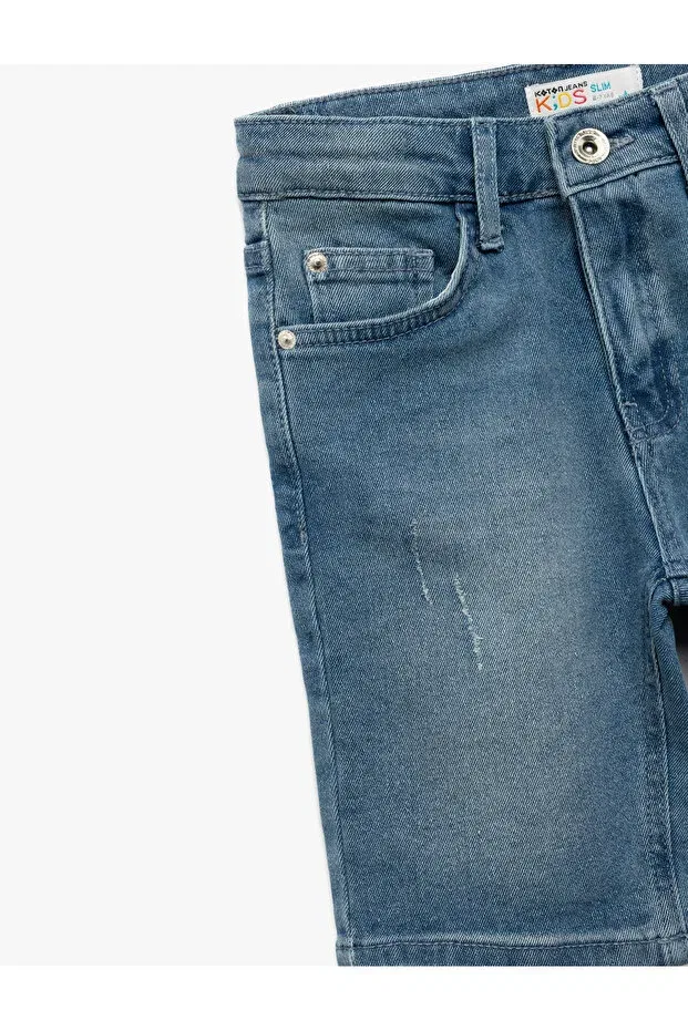 Детские шорты для мальчиков джинсовые Cotton denim shorts with adjustable elastic waist and pocket detail Koton, Indigo — фото 3