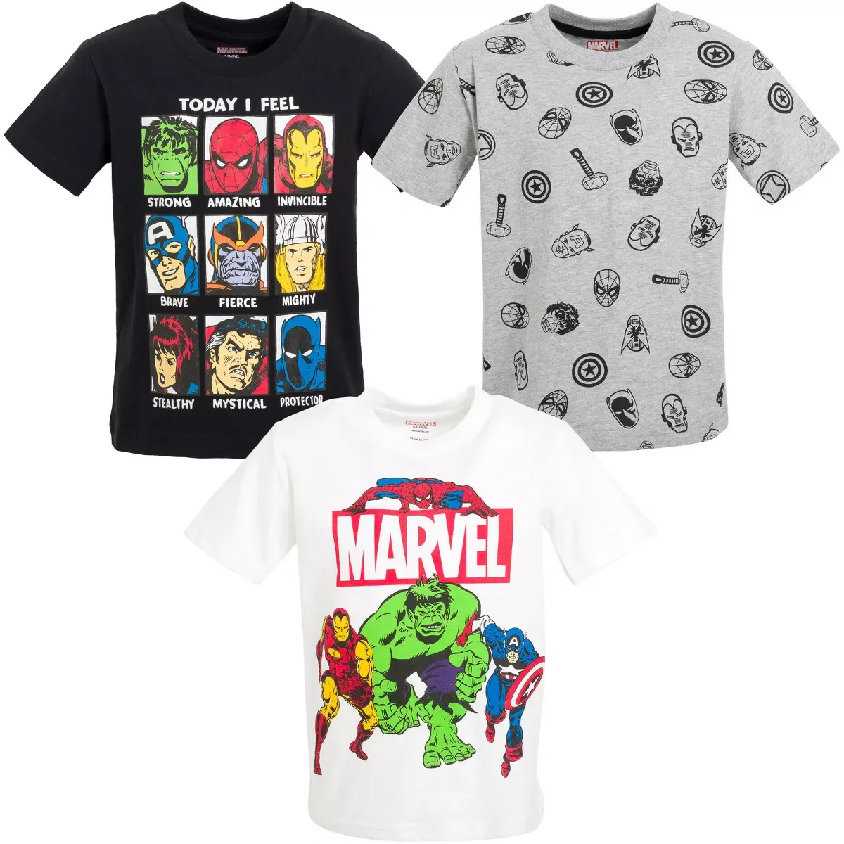 Детский комплект футболок с принтом Marvel Spider-Man 3 Pack T-Shirts, Черно-Белый
