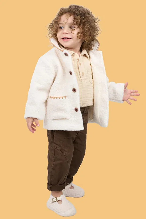 Детское зимнее пальто для девочек из плюша Mumenim, Beige — фото 2