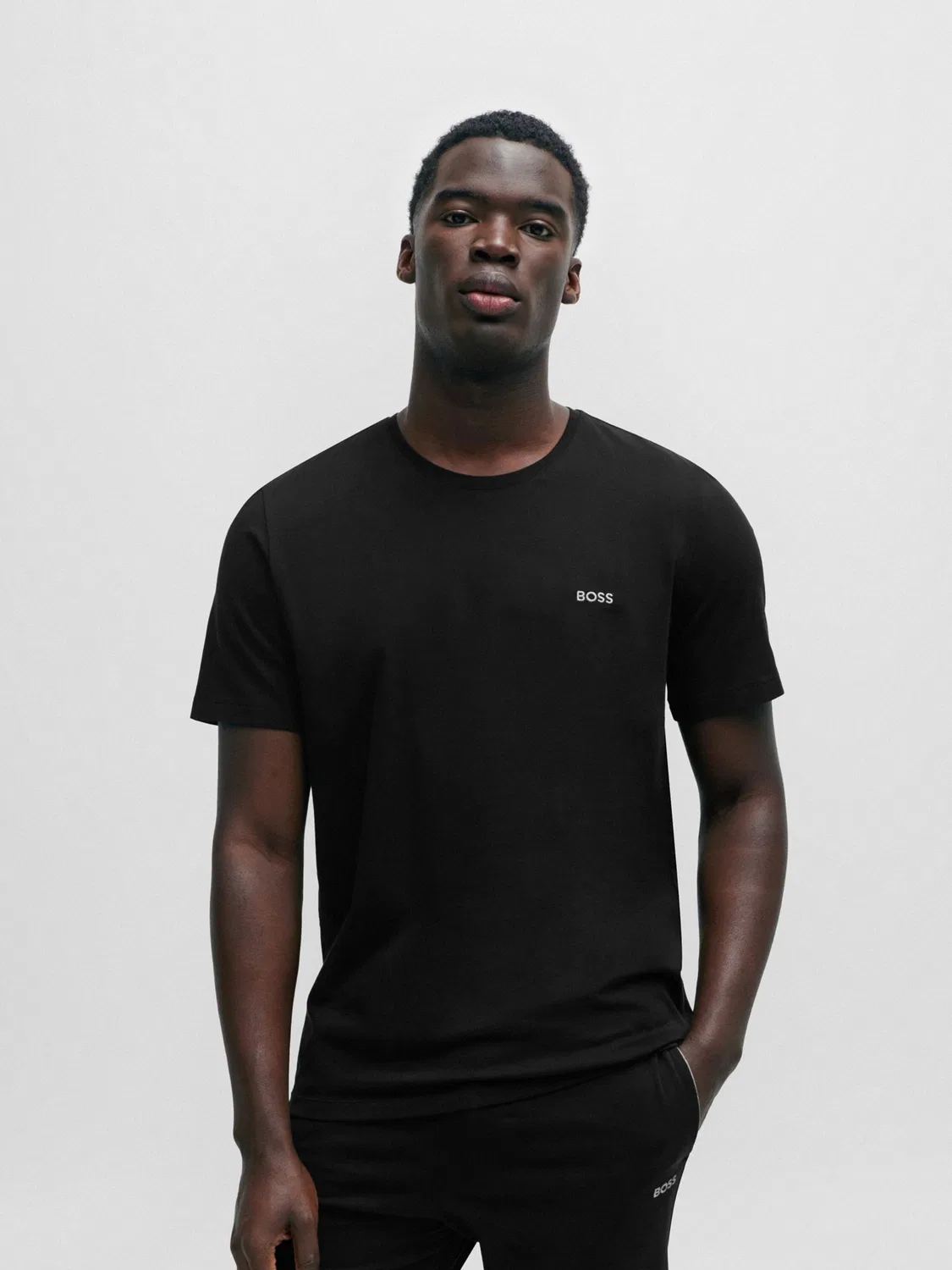Футболка с вышивкой BOSS Black Stretch Cotton, черный