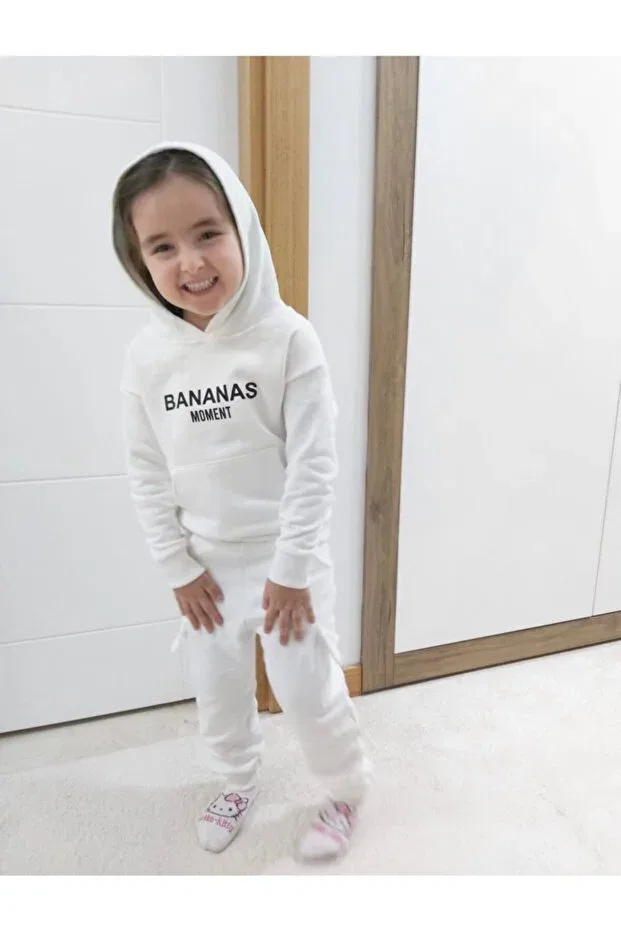 Детский комплект для девочек с принтом Cloud Printed Coat and Tracksuit Set 3 Pieces Pink Hippo Kids, Pink-White — фото 4