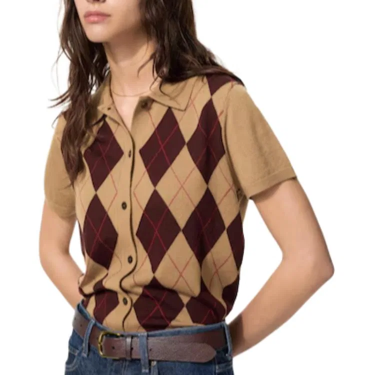 Женский свитер с лацканами Brown UNIQLO, Brown — фото 3