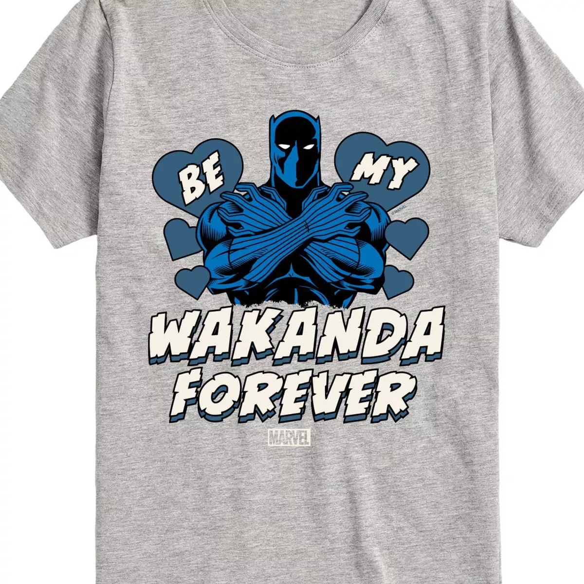 Детская футболка с принтом Valentine Be My Wakanda Forever Marvel, Athletic Heather — фото 2