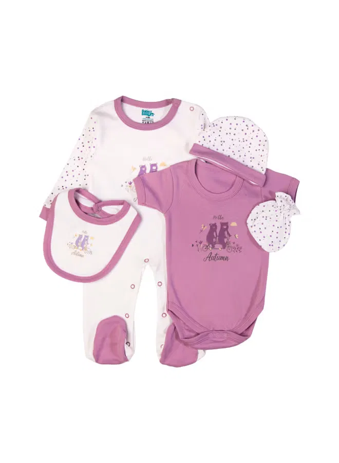 Комплект из 5 предметов с принтом Hello Autumn Babies Basic, темно-лиловый — фото 2