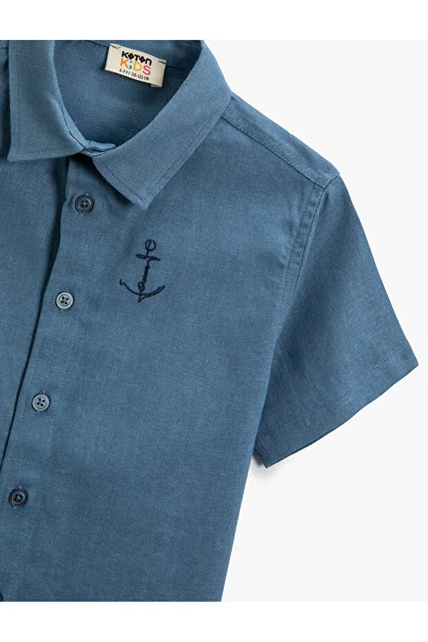 Детская рубашка с коротким рукавом для мальчиков из льняной смеси Koton, Navy Blue — фото 3