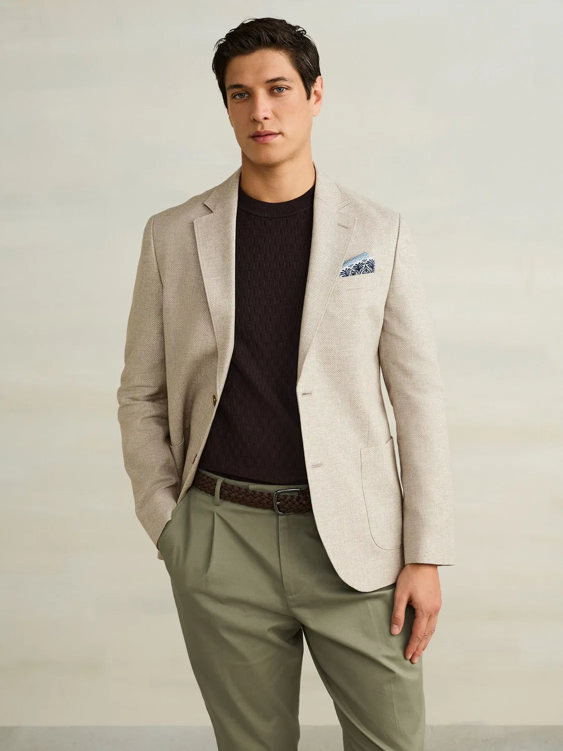 Блейзер из льняной смеси, Slim Fit Next, камень — фото 3