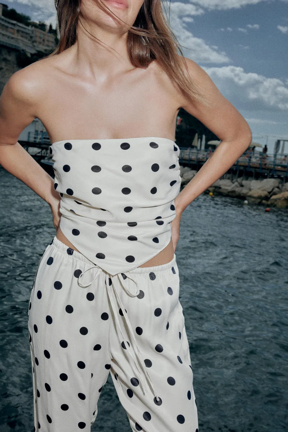 АТЛАСНЫЕ БРЮКИ В ТИП ИЗ АТЛАСА НА ЗАВЯЗКЕ ZARA, Black/White — фото 3