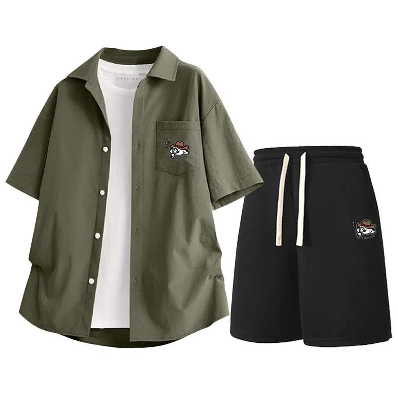 Детский спортивный костюм из льняного шелка Tonlion, Цвет: Army Green / Black