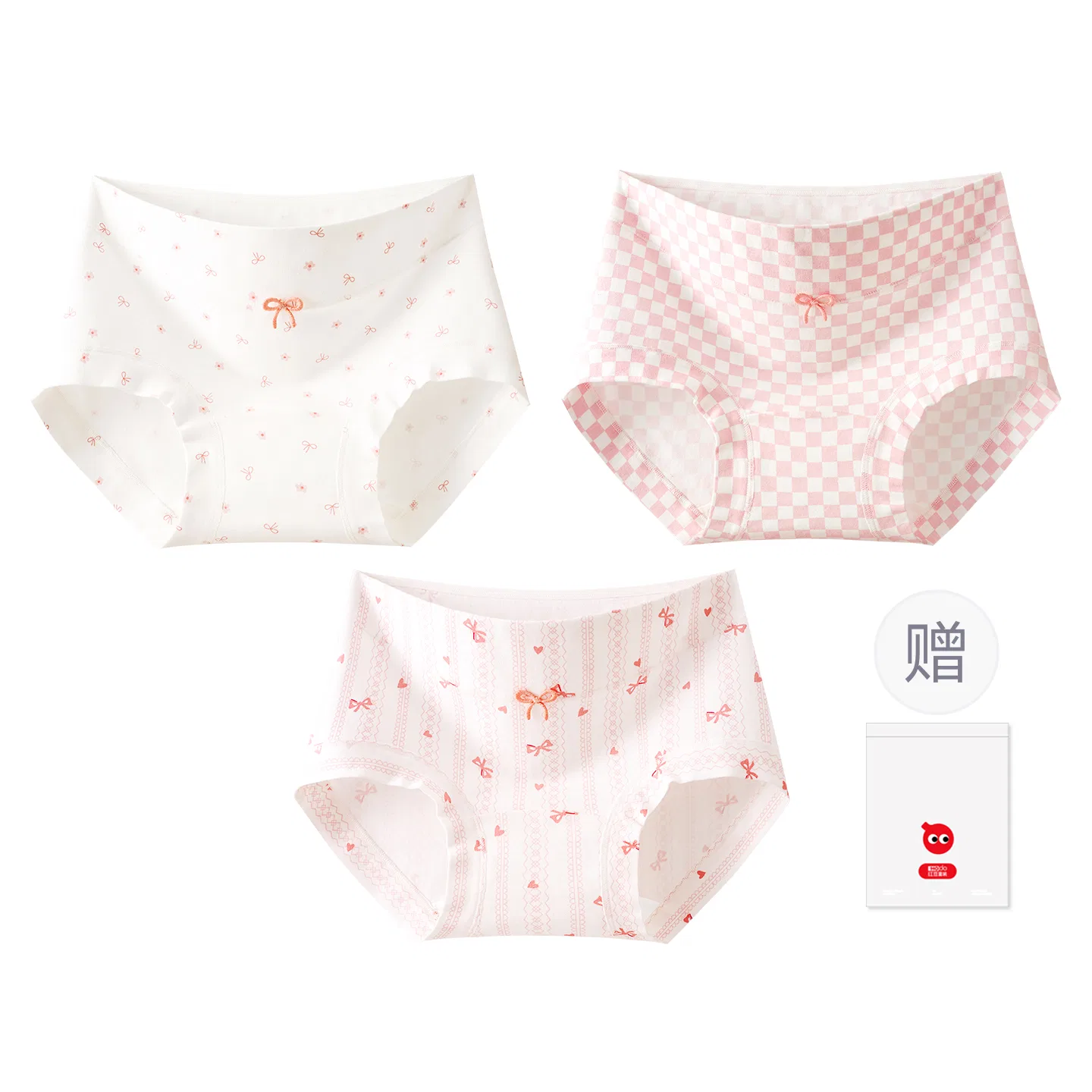 Детские трусы для девочек с цветочным принтом Red bean, Цвет: 3 stripes: small flowers + vertical stripes pink + checkered pink