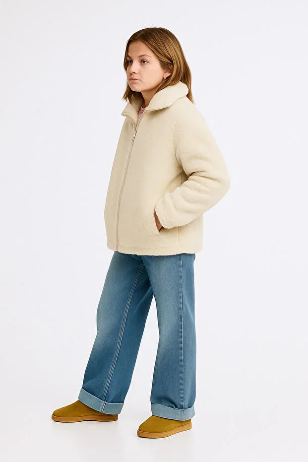 Детская куртка для девочек из плюша Plain Esila Kids, White — фото 3