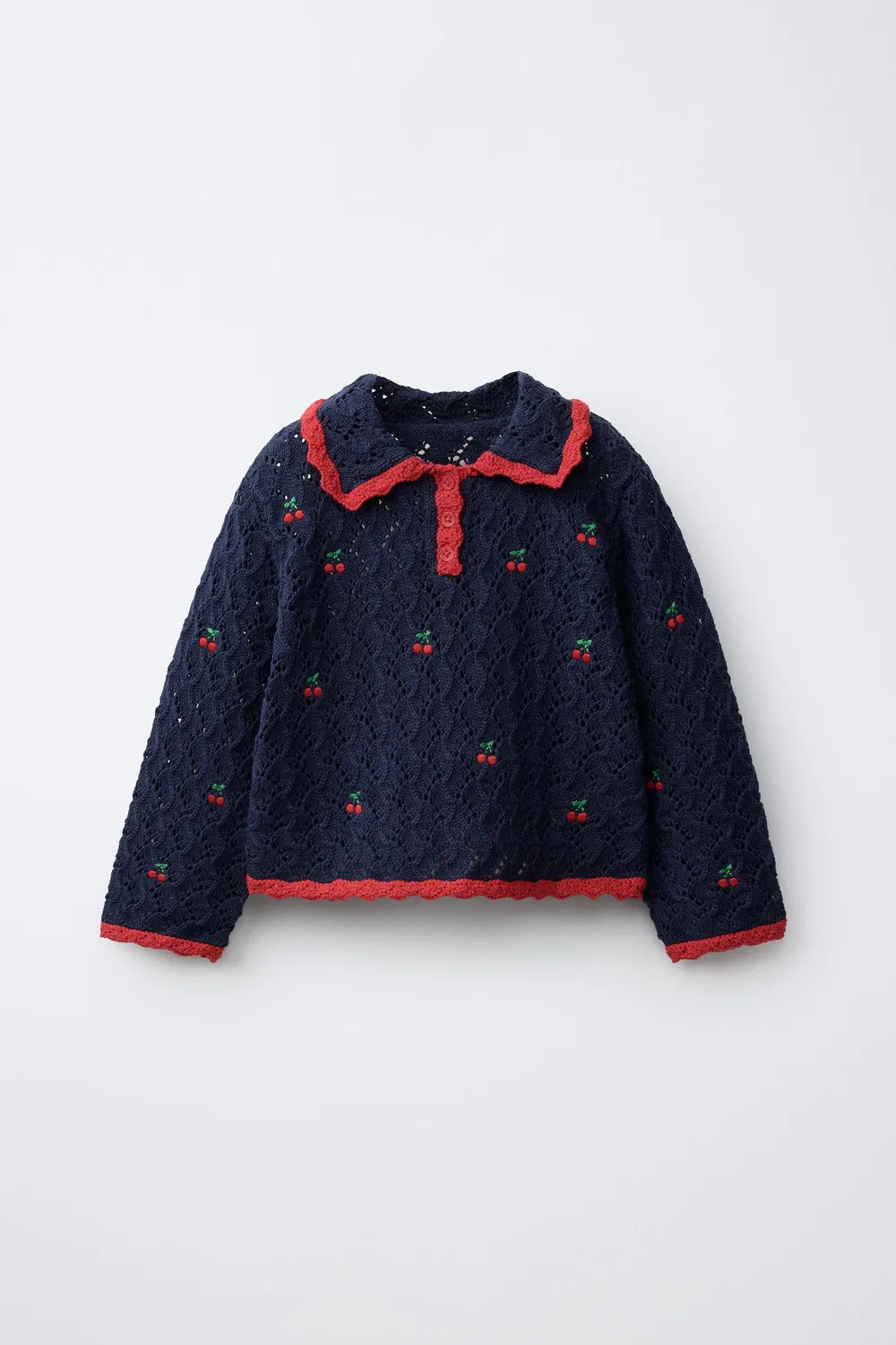 Рубашка-поло с ажурной отделкой «Вишня» ZARA, Navy blue