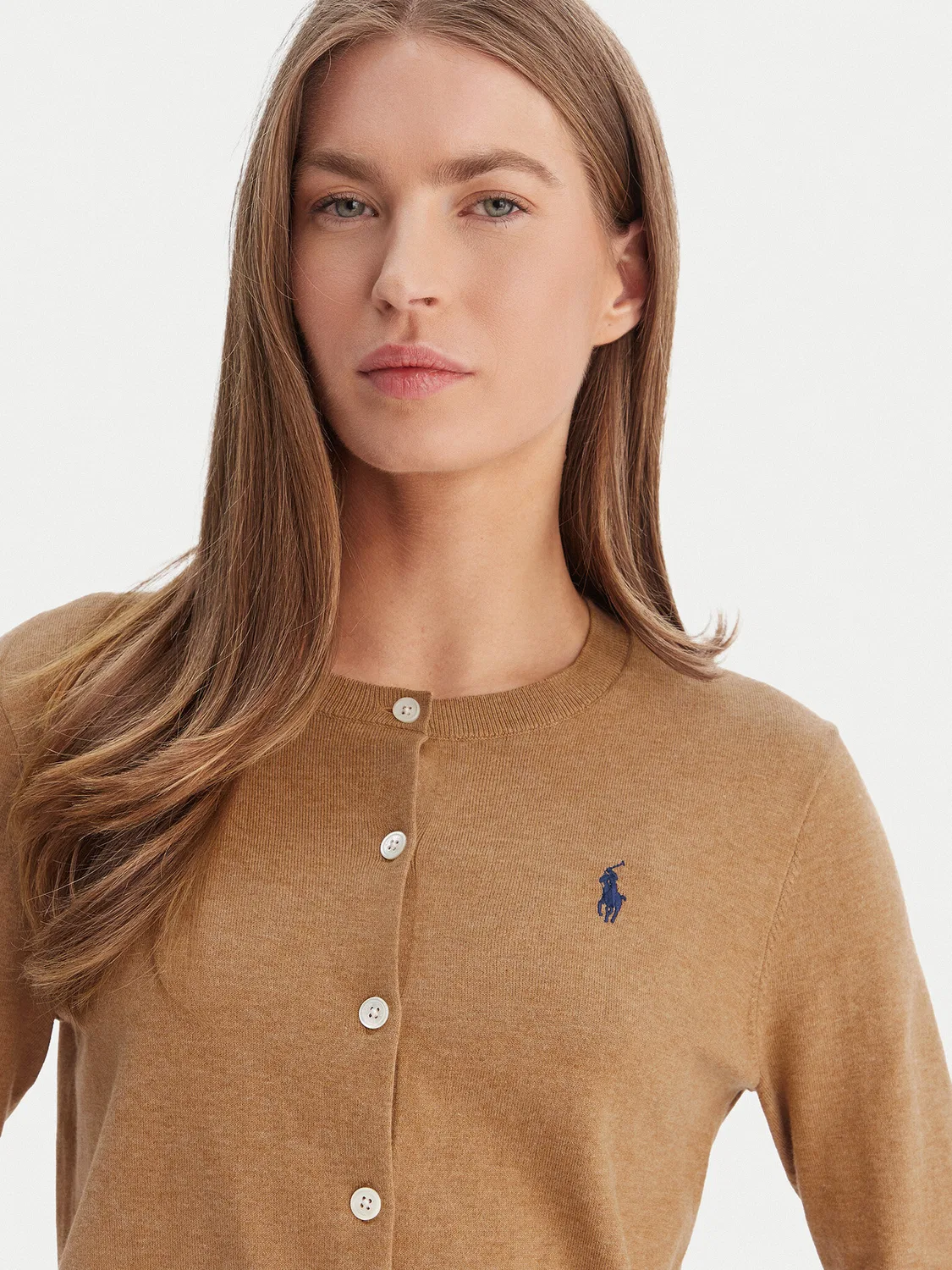 Женский кардиган приталенного кроя Polo Ralph Lauren, бежевый — фото 4