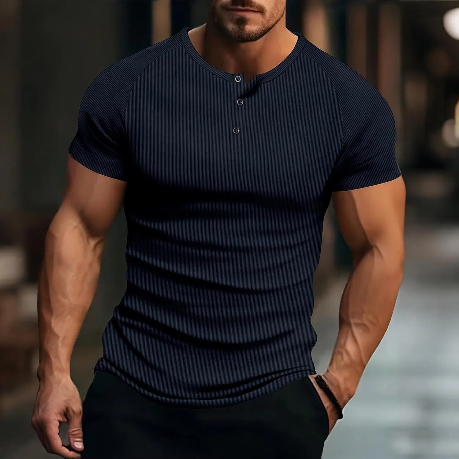 Мужская компрессионная футболка slim fit Ribbed Miyaomn, Navy — фото 2
