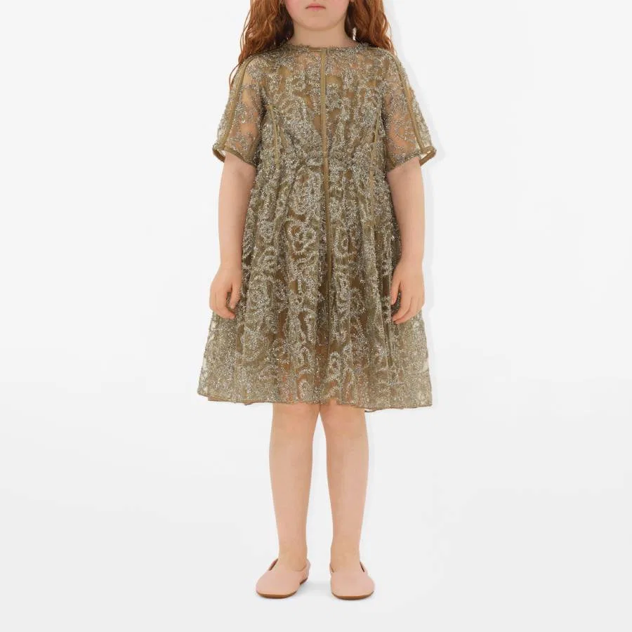 Платье из тюля с металлизированной нитью Kids Teyana Burberry, Sand Ip Pat — фото 3